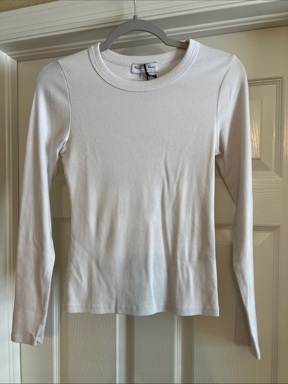 Michael Stars “Zola” Cream Ribbed Long-Sleeve Crewneck Top